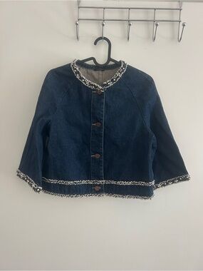 Miss Sixty Dark Blue Denim Jacket with Tweed Trim